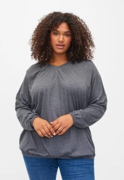 Zizzi With Long Sleeves And V Cutting - Camiseta De Manga Larga - Dark Grey Melange