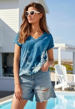 Next V-Neck Bubble HemStandard - Camiseta Estampada - Blue Palm Placement Print