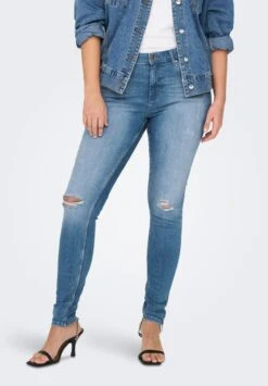 ONLY CARMAKOMA Carwilly RegSk Ank Zip Tai848 Dest - Vaqueros Slim Fit - Light Medium Blue Denim